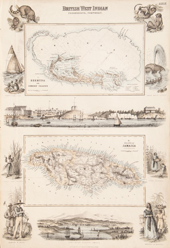 Antique map of Bermuda and Jamaica 1860